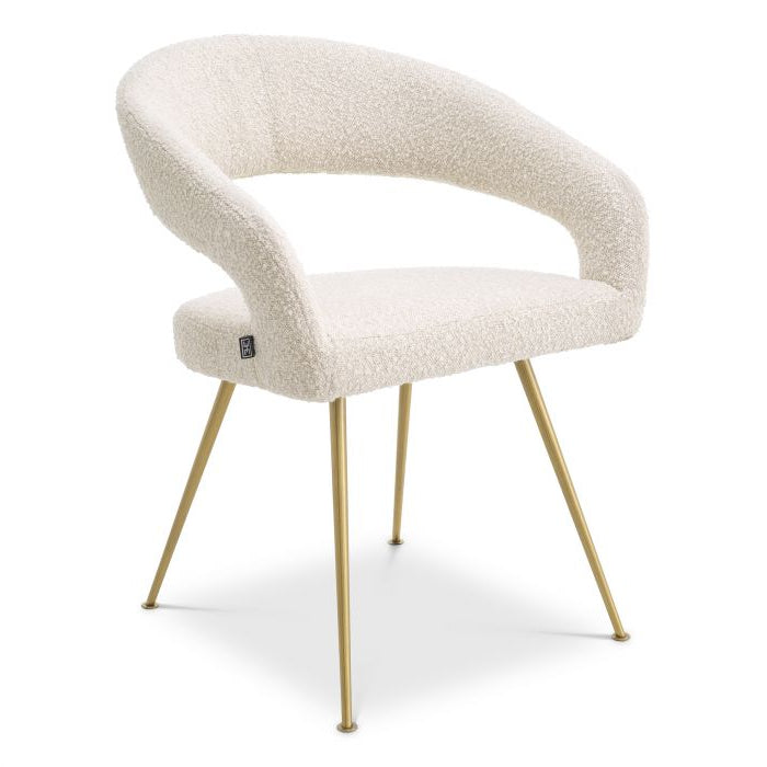 Modern Dining Chair – Cream Boucle, Brushed Brass Tapered Legs